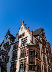 Obraz premium Medieval buildings in Bavaria, Germany. Typical cityscape of european town with blue sky.
