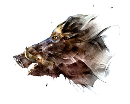 painted isolated bright face animal boar from the side