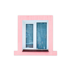 beautiful window with pink frame on isolated background