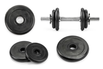 Obraz na płótnie Canvas dumbbell weight plates isolated white background