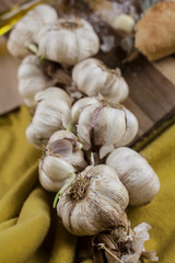 fresh garlic on wooden table