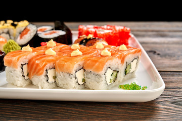 Philadelphia rolls with mayo close up.