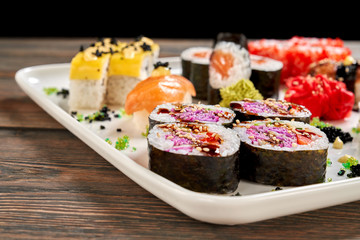 Close up of japanese sushi set.