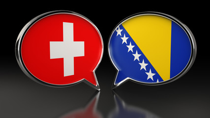 Fototapeta premium Switzerland and Bosnia and Herzegovina flags with Speech Bubbles. 3D illustration