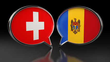 Fototapeta premium Switzerland and Moldova flags with Speech Bubbles. 3D illustration