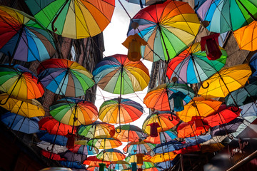 Fototapeta na wymiar streets with umbrella decor