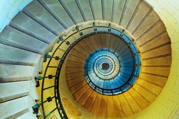 Upside view of a spiral staircase in lighthouse