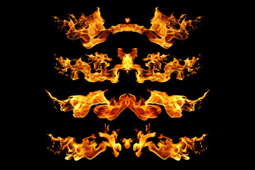 Fire flames isolated on black background.