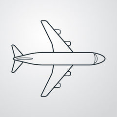 Icono plano lineal avión de pasajeros en fondo gris