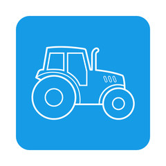 Icono plano lineal tractor en cuadrado color azul