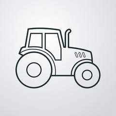 Icono plano lineal tractor en fondo gris