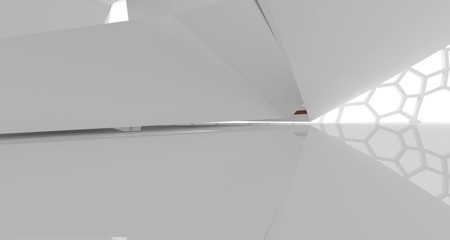 Abstract white and colored gradient glasses interior multilevel public space with window. 3D illustration and rendering.