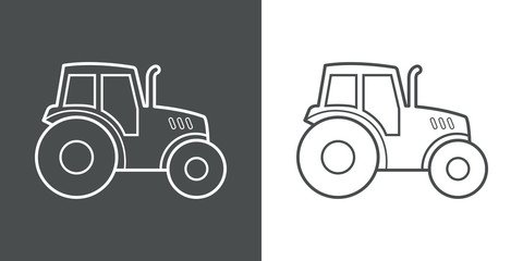 Icono plano lineal tractor en gris y blanco