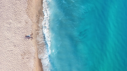 Vacation-image. Aerial view at people on beach. Sea and beach. Aerial view at sea and beach....