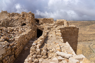 Ruins of crusaders castle Montreal (Shoubak or Shobak or Shawbak). Fortress wall