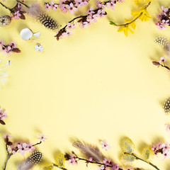 stylish easter flat lay. Easter frame, copy space