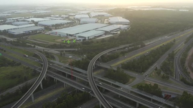 Highway overpass interchange system of roads and ramps. M4 and M7 interchange.