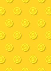 Money or finance yellow background with dollar coins pattern.