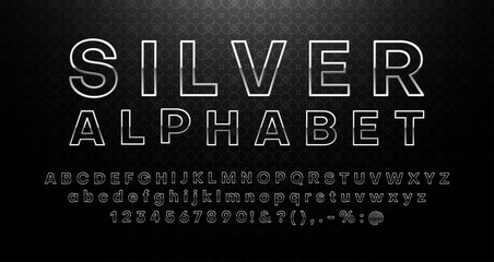 Silver latin alphabet and figures. Font design.