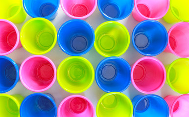colorful plastic mugs, pattern