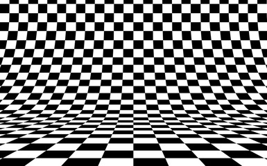 Checkerboard curved background empty in perspective, vector illustration.