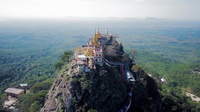 Aerial Spin: Close View All Around the Popa Taungkalat Temple
