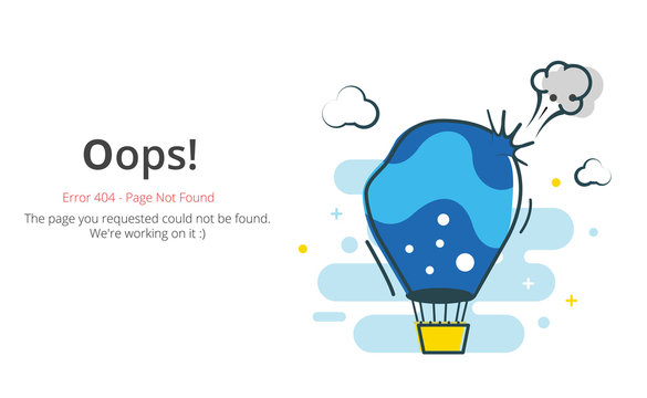 Error 404 page layout vector design. Website 404 page creative concept. The page you requested could not be found. Oops 404 error page.