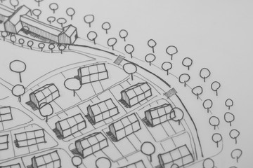 Urban sketch housing and industries alley