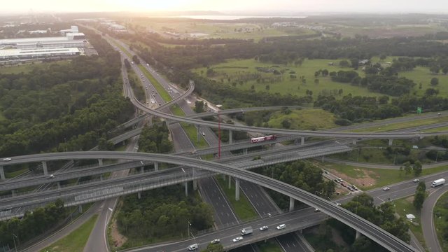 Highway overpass interchange system of roads and ramps. M4 and M7 interchange.