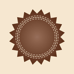 Embroidered flat style brown round stamp isolated on ivory background. Brown fabric vintage tape. Template for banner, award, sale, icon, logo, label, poster etc. Vector illustration