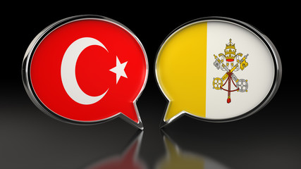 Turkey and Vatican City flags with Speech Bubbles. 3D illustration