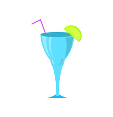 Cocktail in glass vector, drinks served with cut lime and straw. Liquor for partying, alcoholic beverage with fresh ingredients, refreshing juice liquid