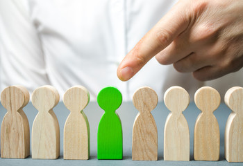 The leader chooses the person in the the team. Talented worker. Hiring staff. Employee search. Promote. Human Resource Management. Choosing a new leader in the team. Dismissal. Successful choice.