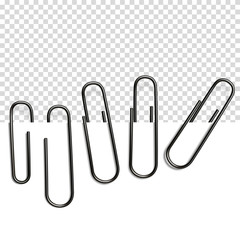 Set of realistic paper clip with shadow, isolated.