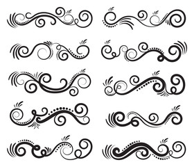 Set of simple curls and scrolls. Decorative divider elements for frames and books. Elegant swirl vector illustration.