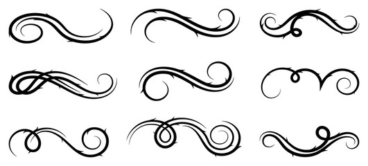 Calligraphic dividers design. Decorative elements and calligraphic borders isolated on white. Vector illustration.
