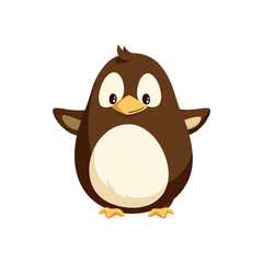 Penguin with wide open wings, white belly isolated vector. Cartoon toy, North pole arctic funny animal, Christmas and New Year greeting character
