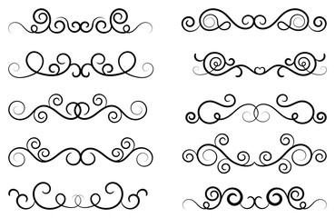 Set of curls and scrolls. Decorative divider elements for frames and books. Elegant swirl vector illustration. 