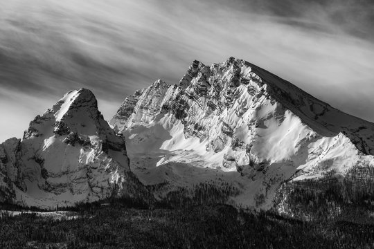 Watzmann im Winter schwarz weis