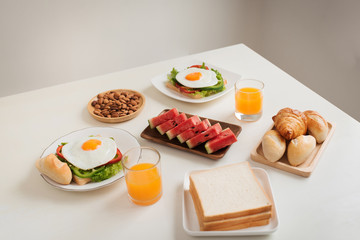 Delicious fresh homemade breakfast on the table