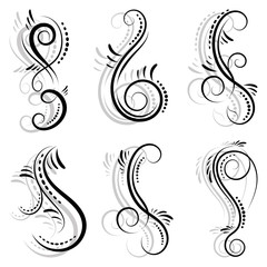 Calligraphic dividers design. Decorative elements and calligraphic borders isolated on white. Vector illustration.