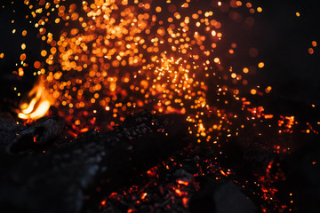 Fototapeta na wymiar Hot flame heat fire abstract black background. concept: burn, flame, heat, lighting ,blaze ,glow, flash