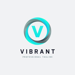 Letter V Blue Logo Design - Vector File