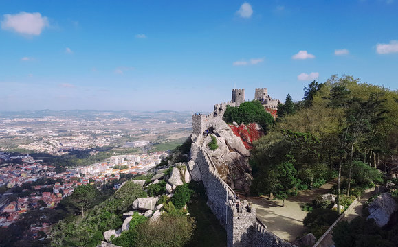 Castle In Sintra, Lisbon, Portugal During Summer Or Spring