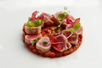 Seared tuna on vegetables