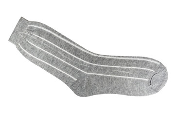 Grey cotton and nylon socks with white stripes isolated on white background