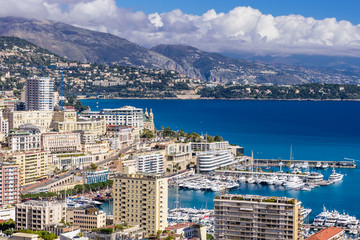 Cityscape and harbor of Monte Carlo. Aerial view of Monaco on a Sunny day, Monte Carlo,...