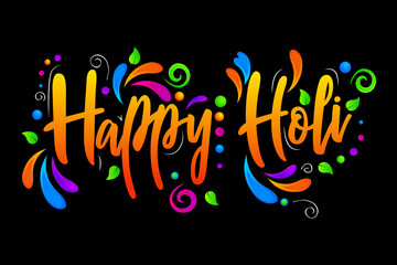 Happy Holi vector isolated illustration on black background