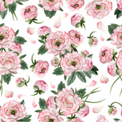 Seamless pattern with peonies