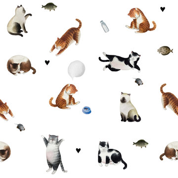 Seamless pattern with cat